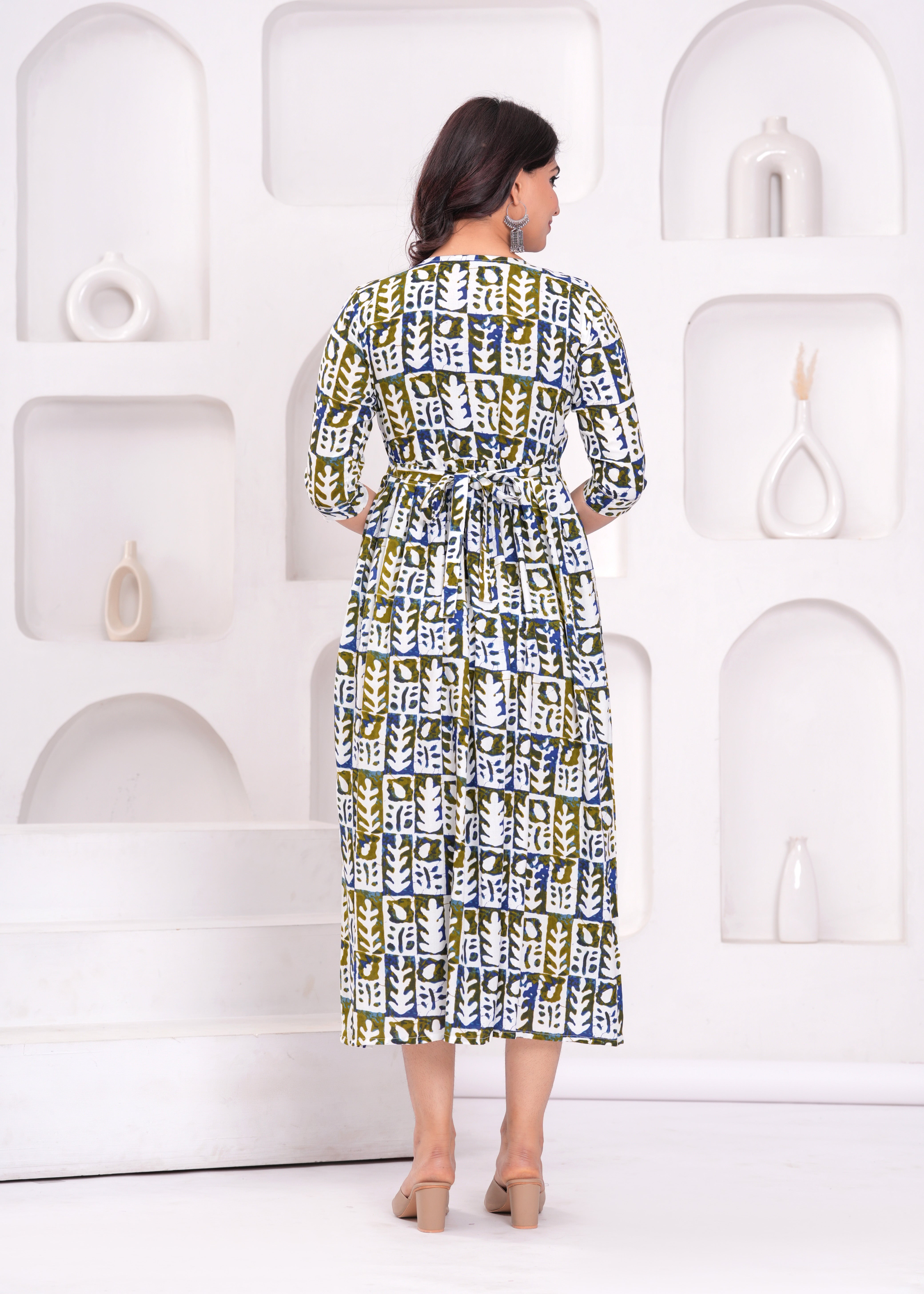 White Printed Pure Rayon Cotton Maternity and Feeding Kurta