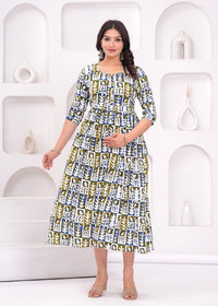 White Printed Pure Rayon Cotton Maternity and Feeding Kurta