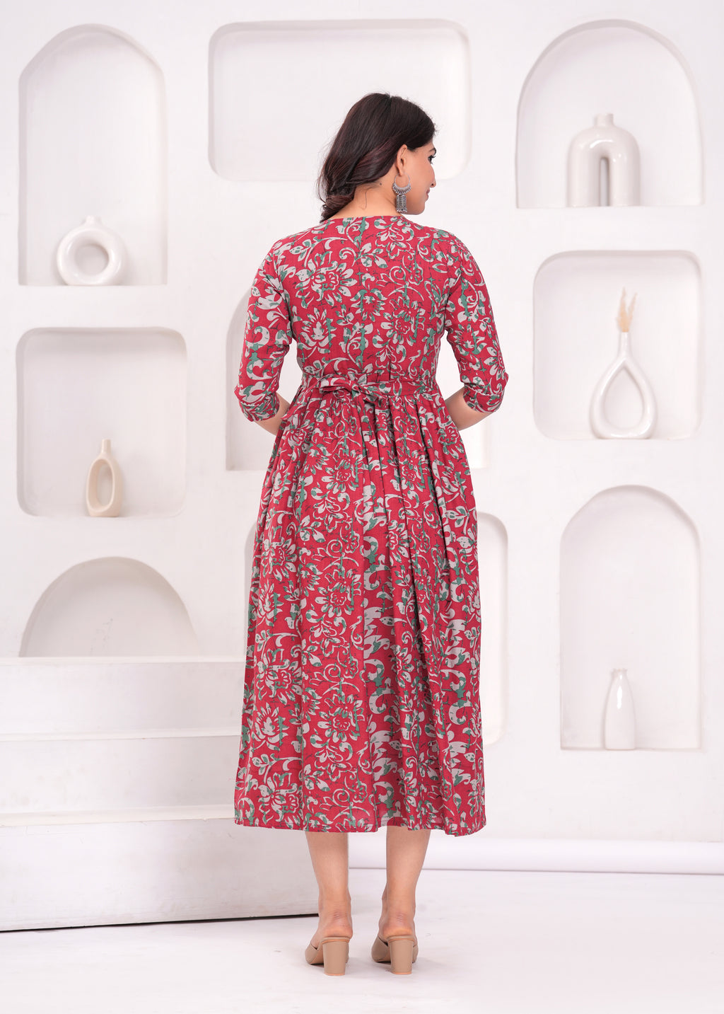 Beige Printed Pure Rayon Cotton Mateniry And Feeding Kurta