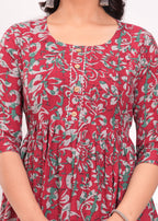 Beige Printed Pure Rayon Cotton Mateniry And Feeding Kurta