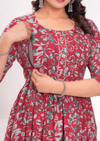 Beige Printed Pure Rayon Cotton Mateniry And Feeding Kurta