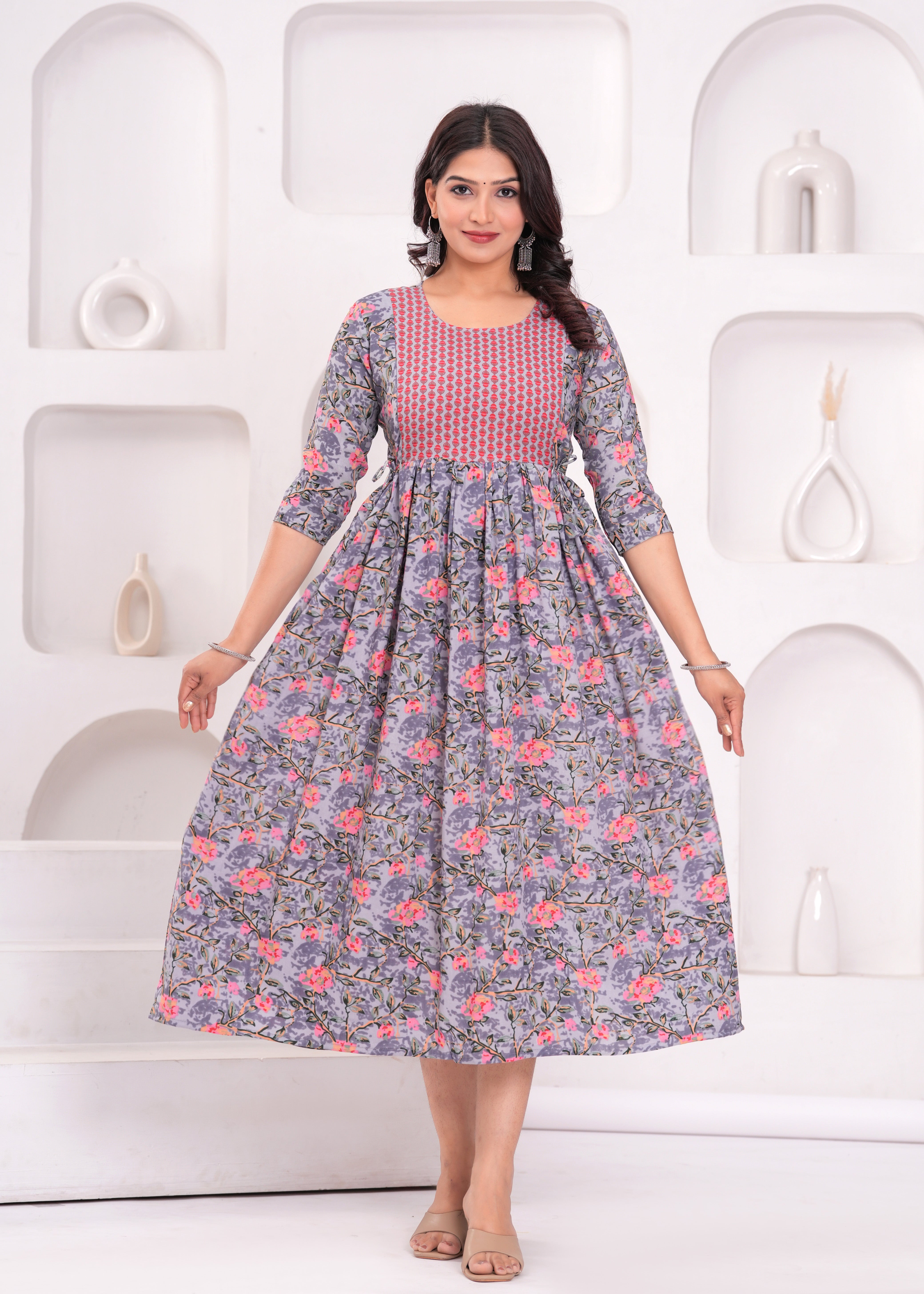 Lavender  Printed Pure Rayon Cotton Maternity and Feeding Kurta
