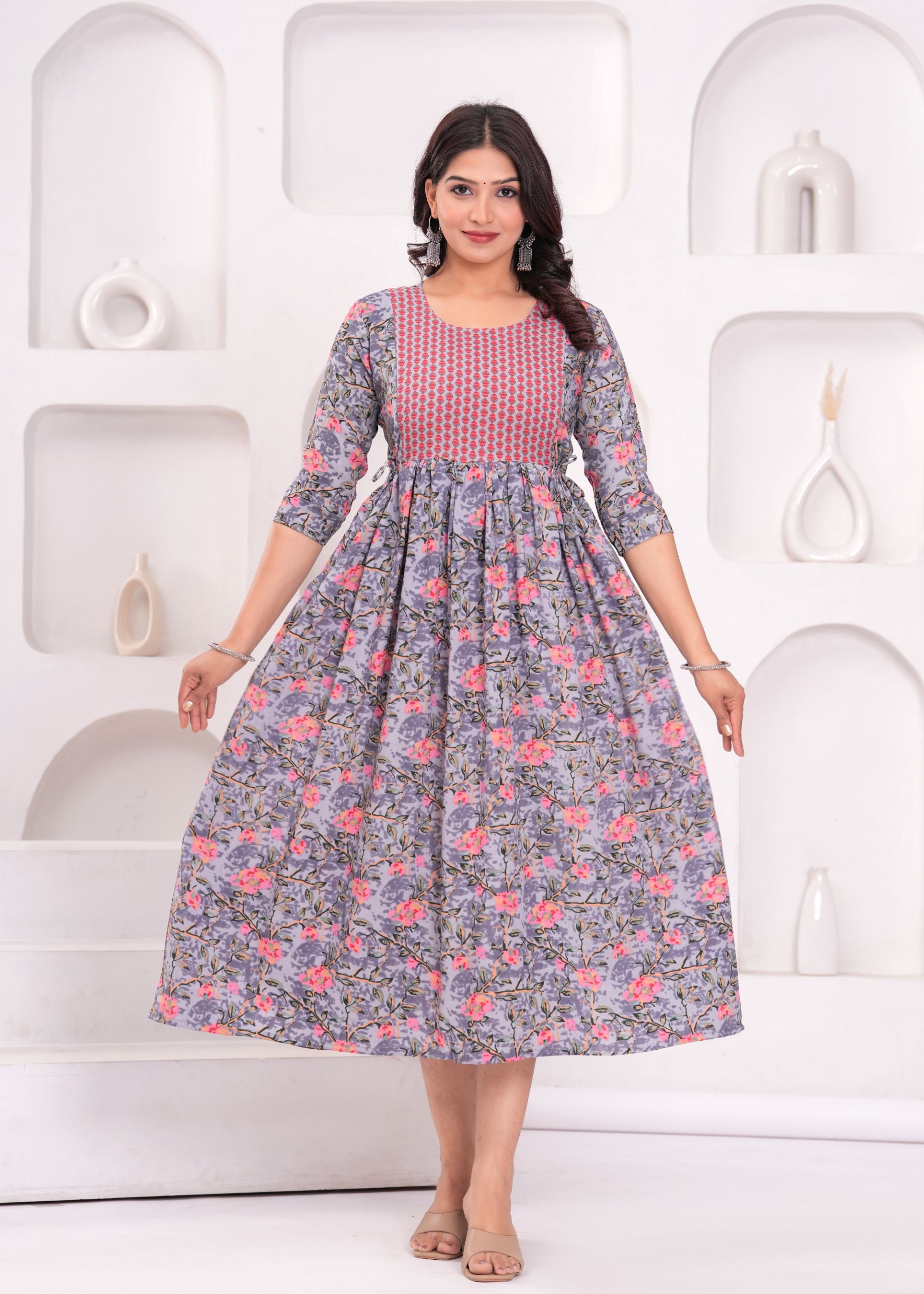 Aqua Blue Printed Pure Rayon Mateniry And Feeding Kurta