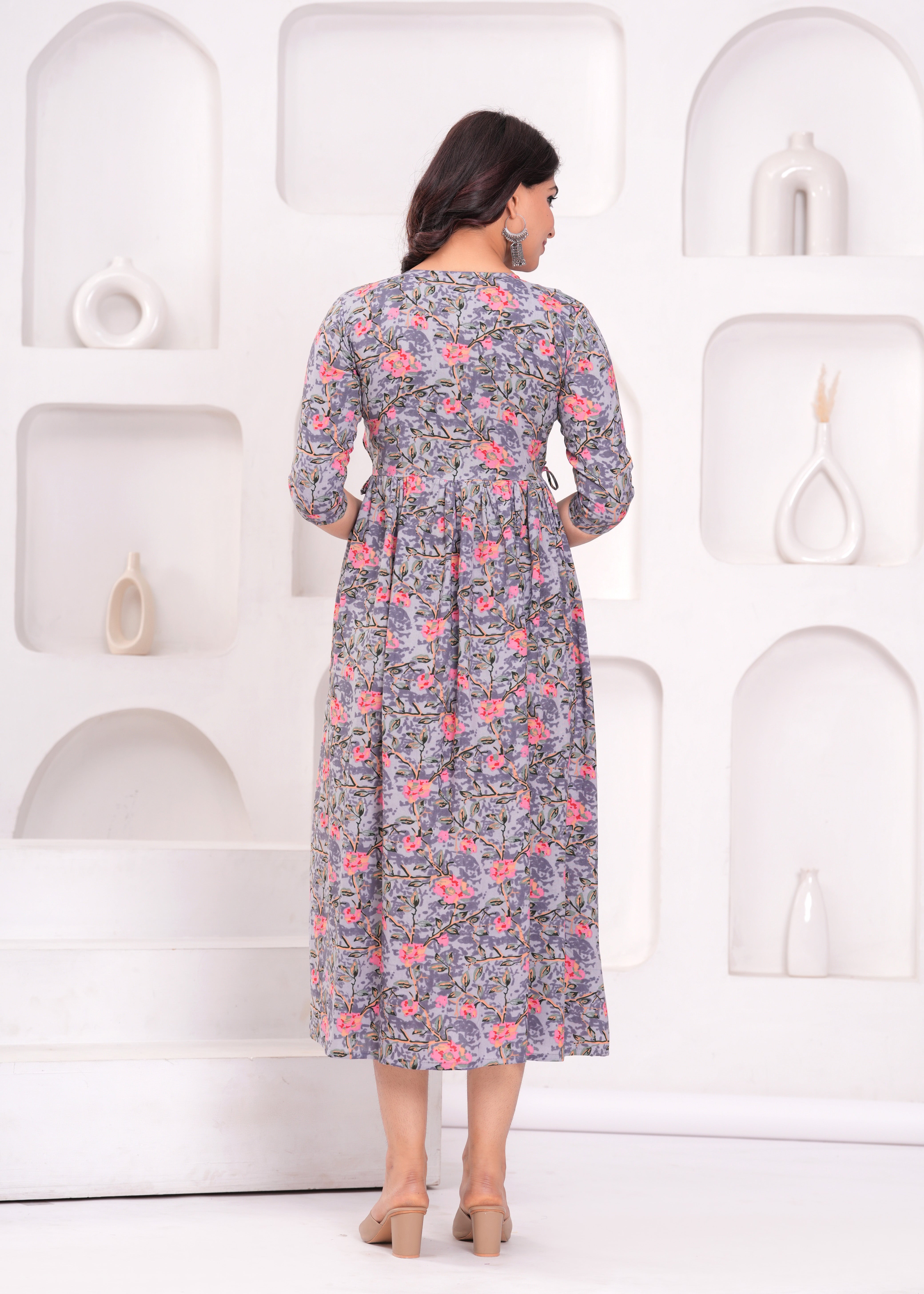 Lavender  Printed Pure Rayon Cotton Maternity and Feeding Kurta