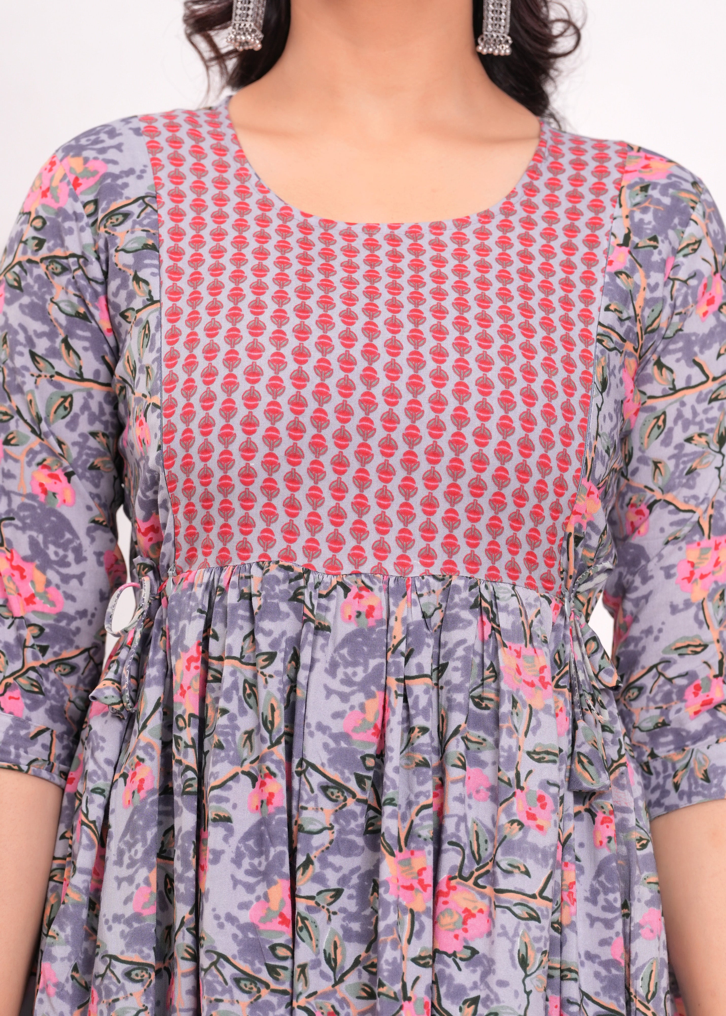 Lavender  Printed Pure Rayon Cotton Maternity and Feeding Kurta