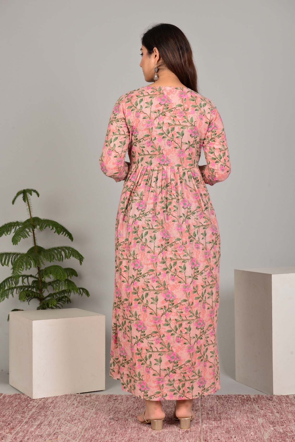Pink Printed Pure Rayon Cotton Maternity and Feeding Kurta