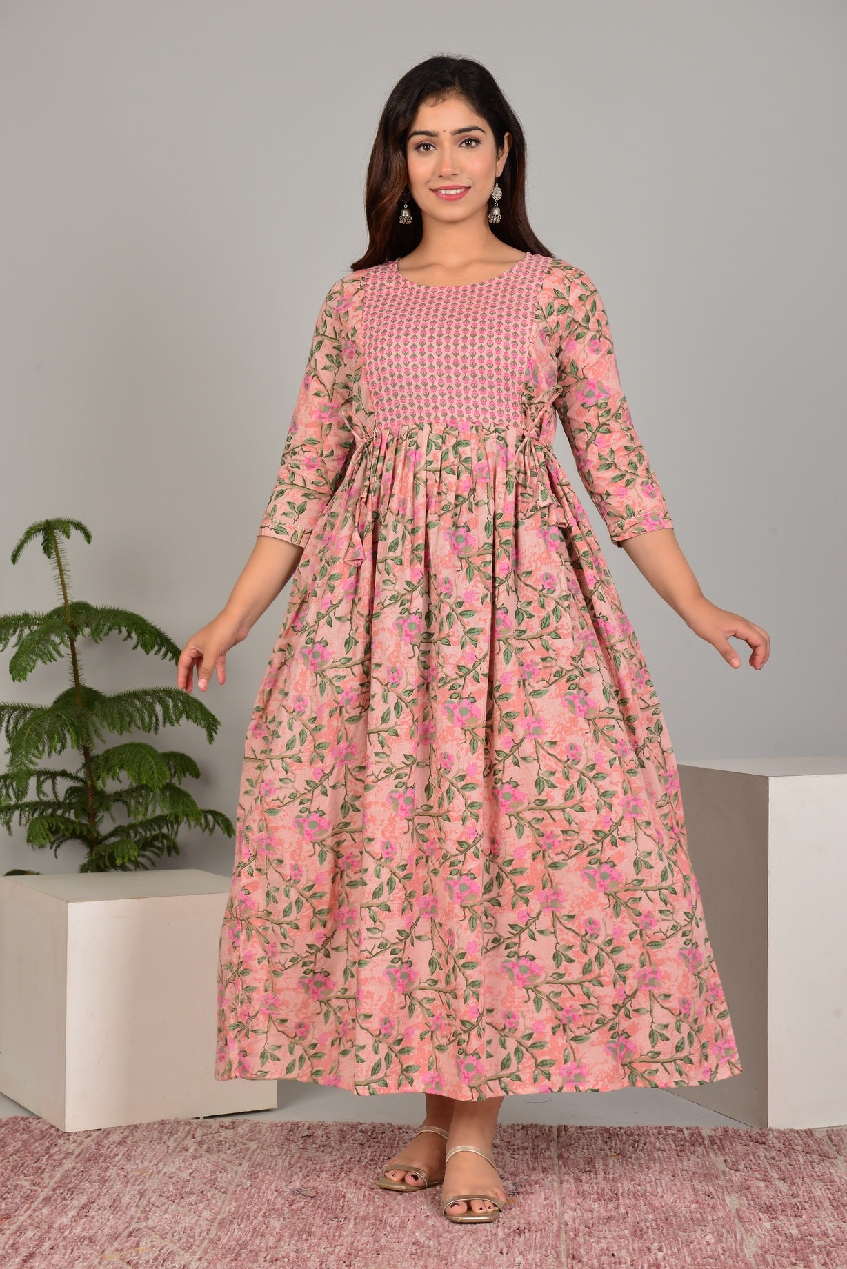 Pink Printed Pure Rayon Cotton Maternity and Feeding Kurta