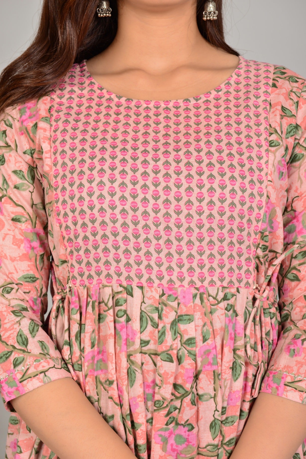 Pink Printed Pure Rayon Cotton Maternity and Feeding Kurta