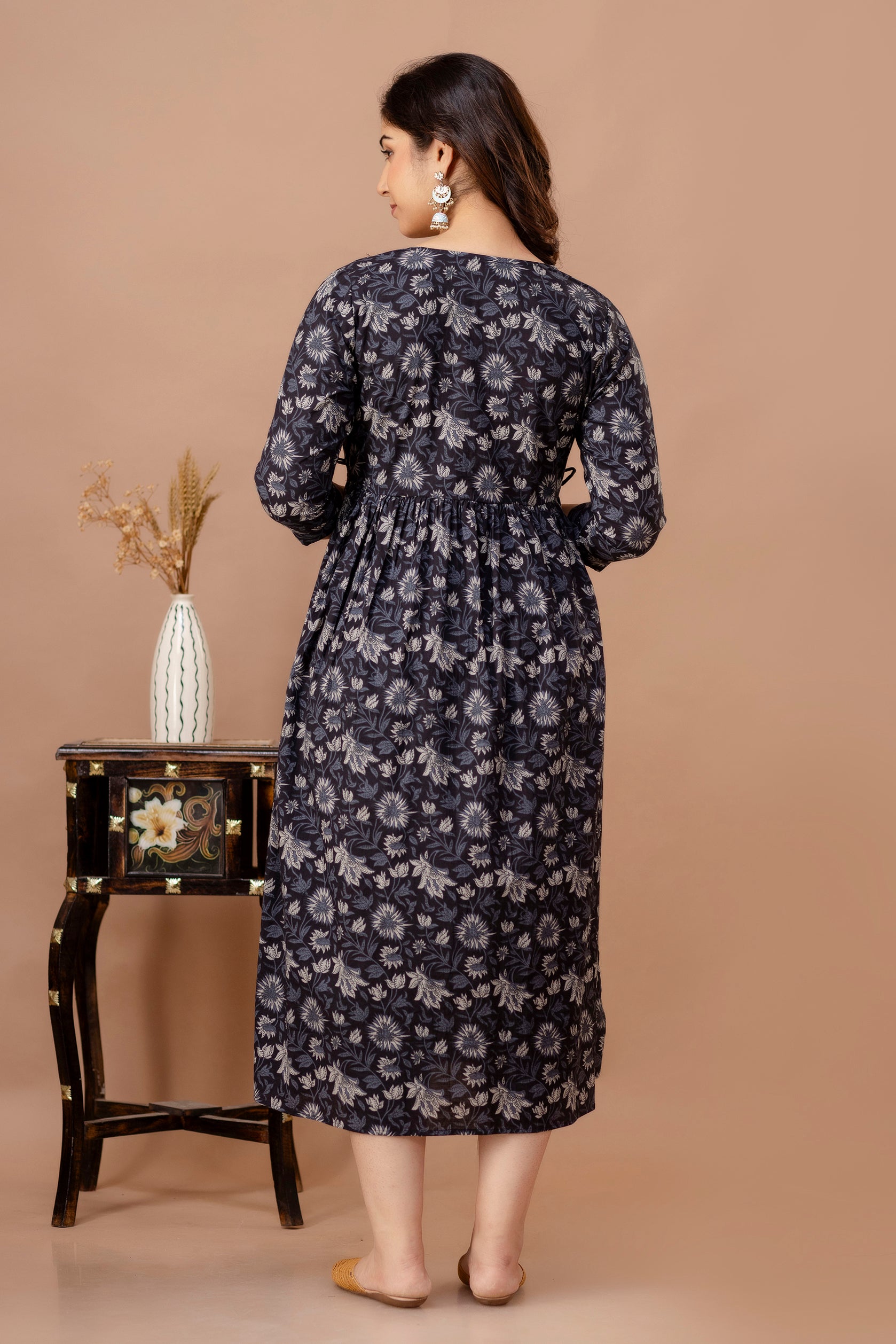 Dark Blues Printed Pure Rayon Cotton Maternity and Feeding Kurta
