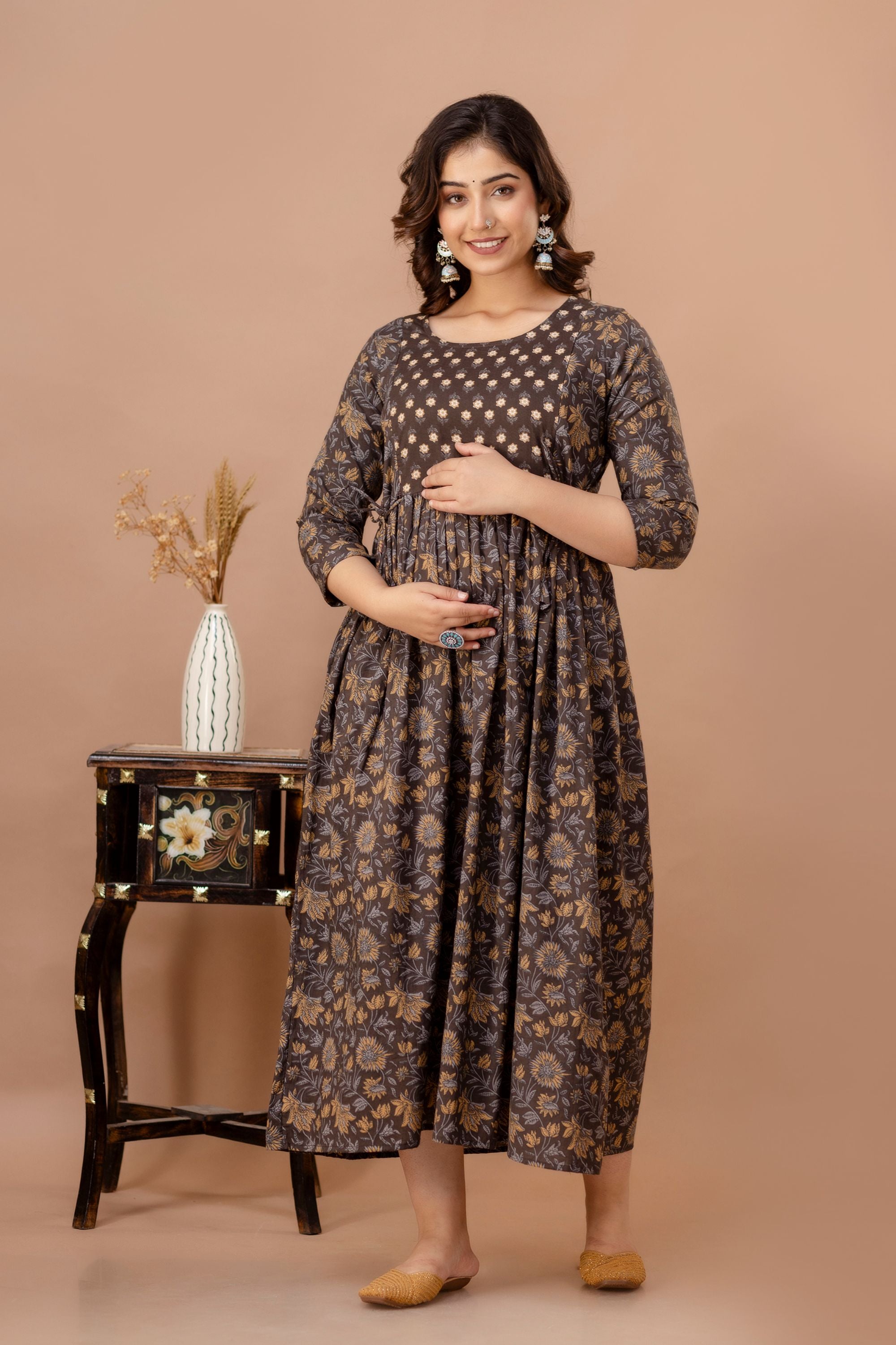 Aqua Blue Printed Pure Rayon Mateniry And Feeding Kurta