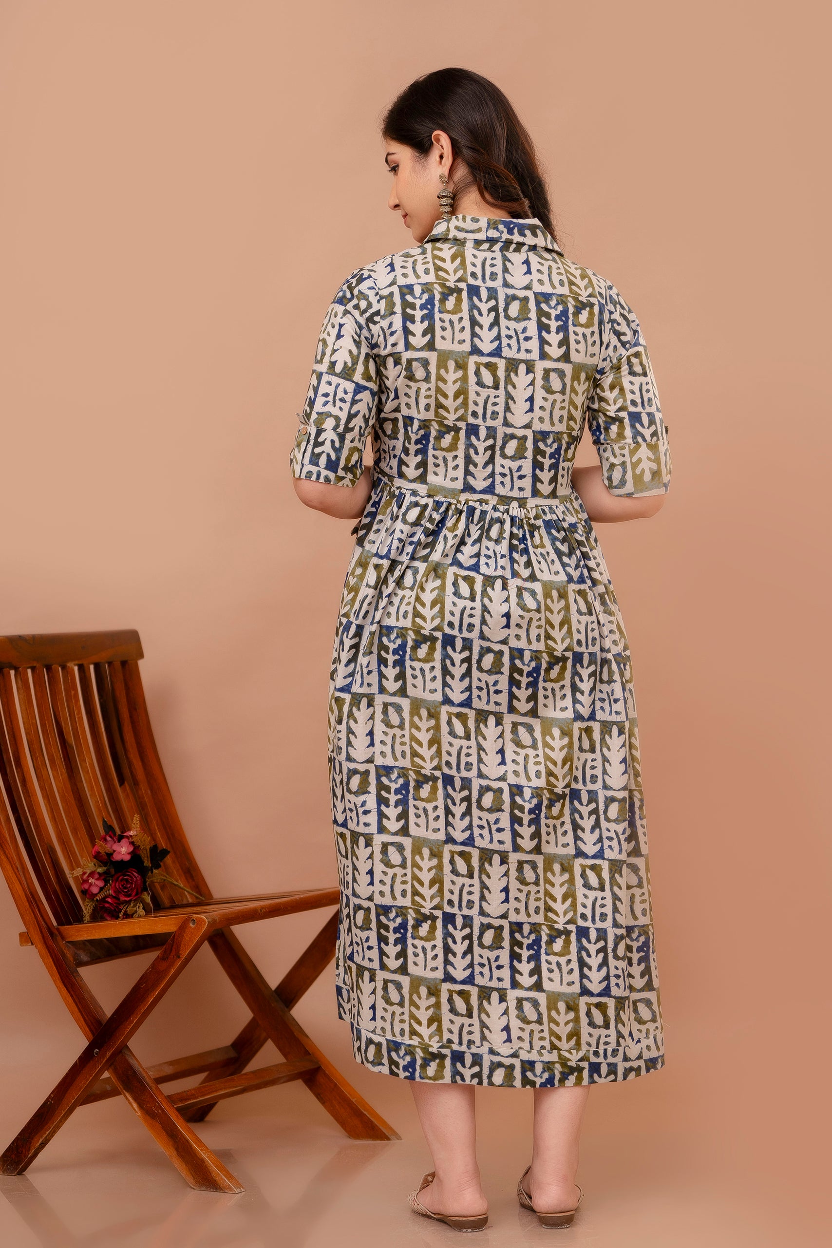 White Printed Pure Rayon Cotton Collar Maternity and Feeding Kurta