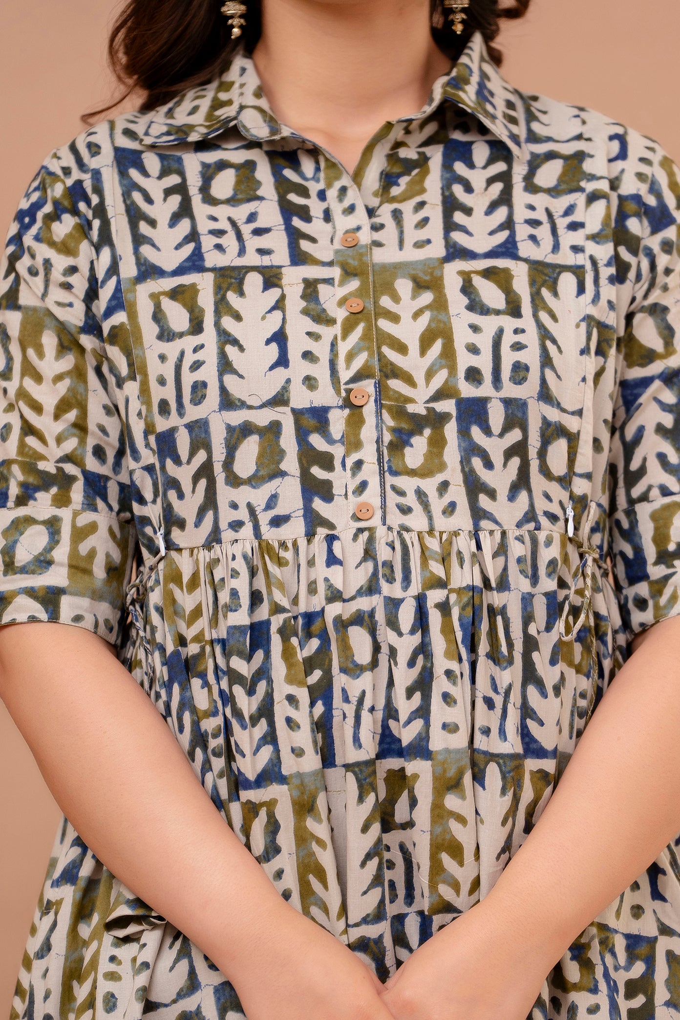 White Printed Pure Rayon Cotton Collar Maternity and Feeding Kurta
