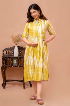 Beige Printed Pure Rayon Cotton Collar Maternity And Feeding Kurta