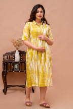 Beige Printed Pure Rayon Cotton Collar Maternity And Feeding Kurta