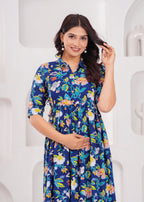 Beige Printed Pure Rayon Cotton Collar Maternity And Feeding Kurta