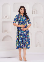 Beige Printed Pure Rayon Cotton Collar Maternity And Feeding Kurta