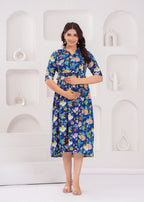Beige Printed Pure Rayon Cotton Collar Maternity And Feeding Kurta