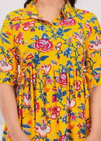 Beige Printed Pure Rayon Cotton Collar Maternity And Feeding Kurta