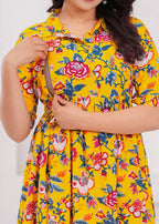 Beige Printed Pure Rayon Cotton Collar Maternity And Feeding Kurta