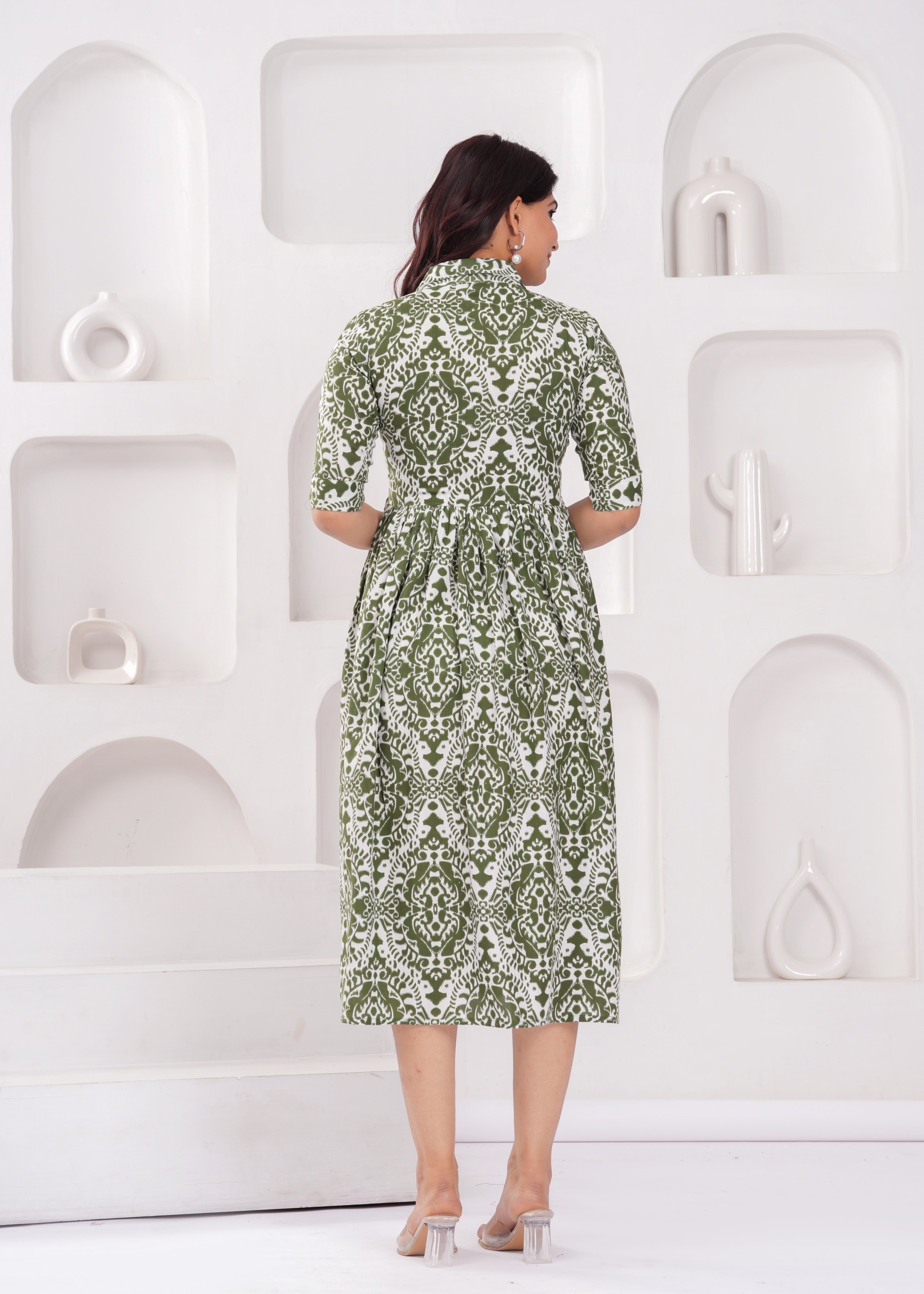 Olive Green Printed Pure Rayon Cotton Maternity and Feeding Kurta