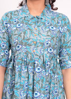 Beige Printed Pure Rayon Cotton Collar Maternity And Feeding Kurta
