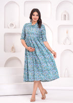 Beige Printed Pure Rayon Cotton Collar Maternity And Feeding Kurta