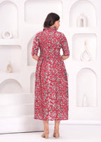 Beige Printed Pure Rayon Cotton Collar Maternity And Feeding Kurta