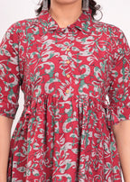 Beige Printed Pure Rayon Cotton Collar Maternity And Feeding Kurta