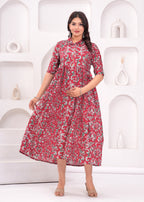Beige Printed Pure Rayon Cotton Collar Maternity And Feeding Kurta