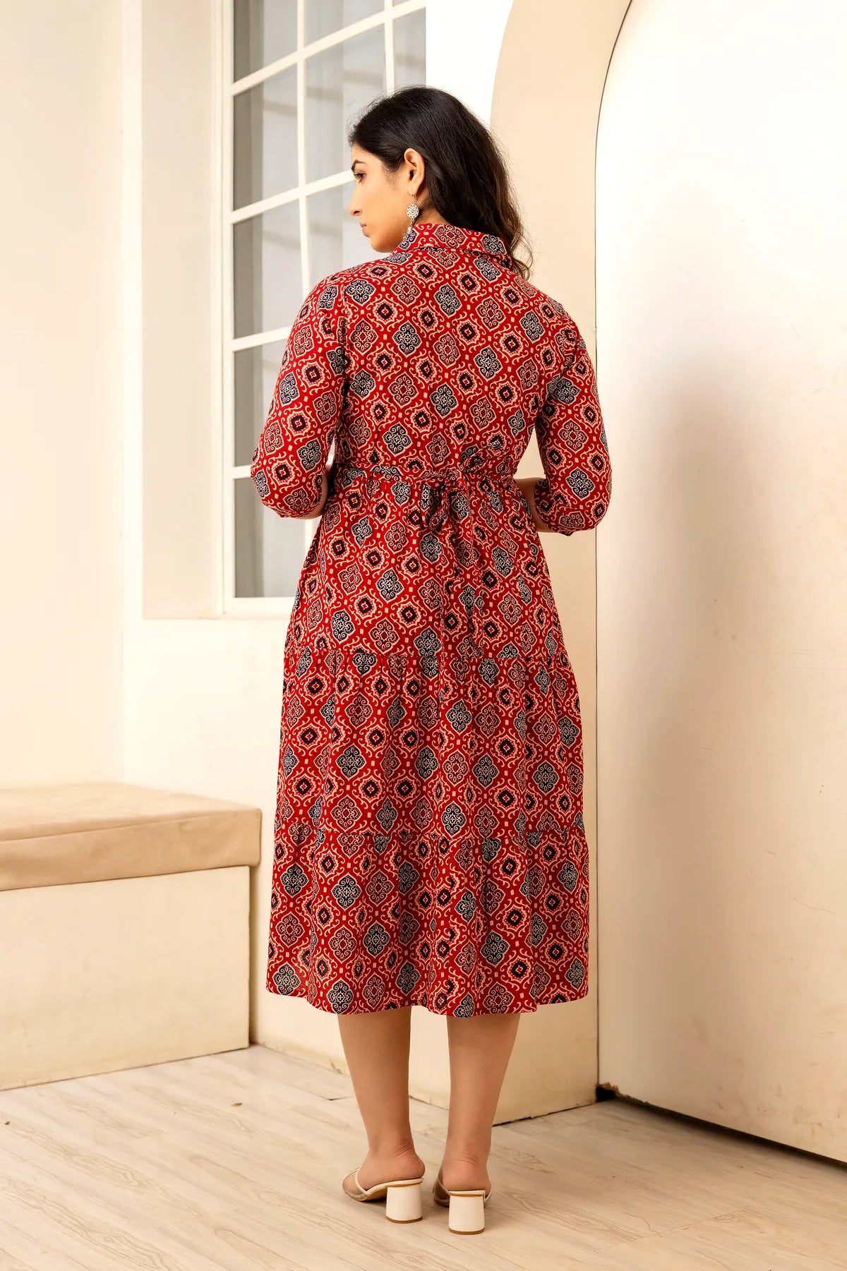Deep Brick Red Printed Pure Rayon Cotton Maternity and Feeding Kurta