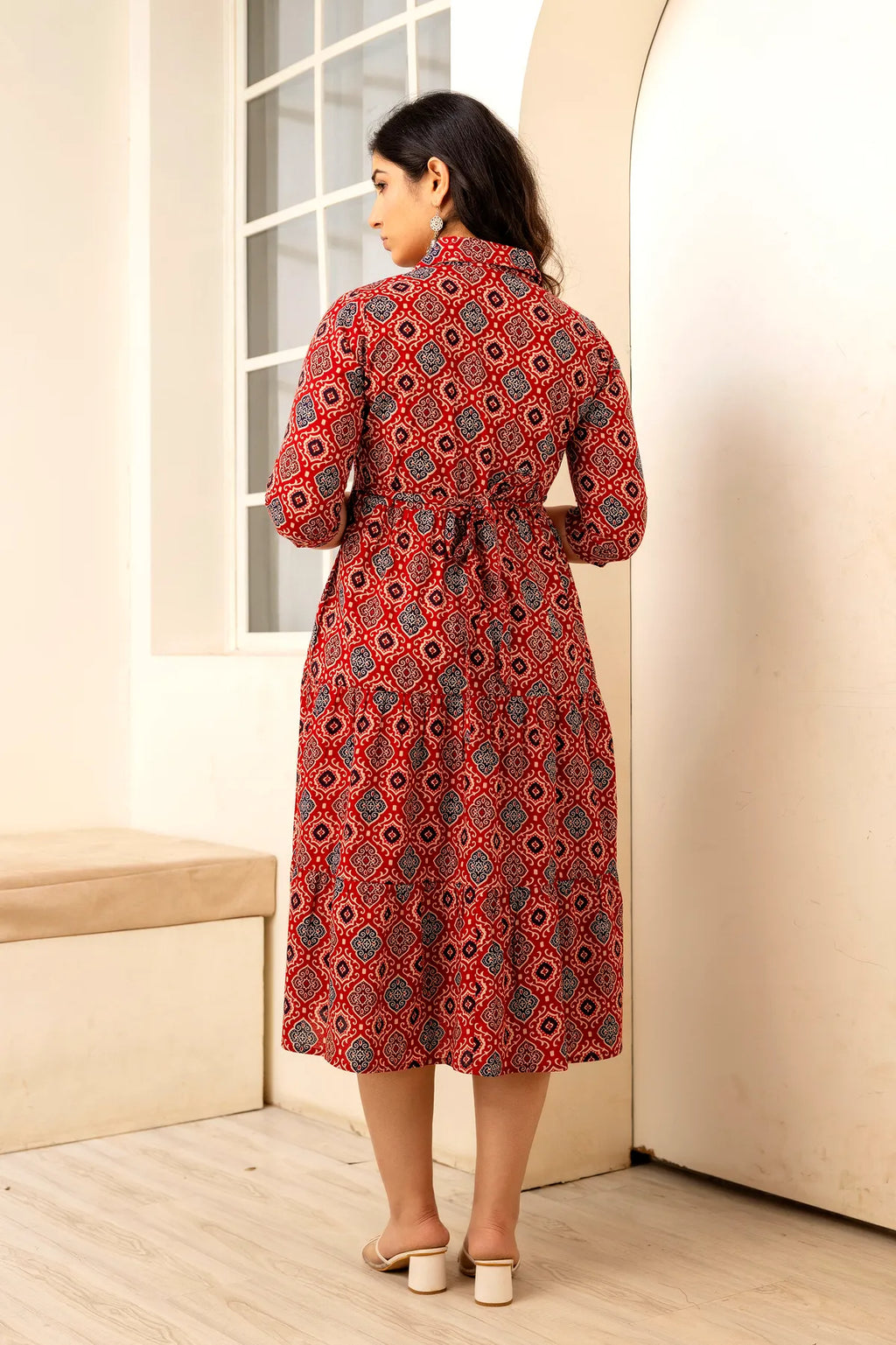 Beige Printed Pure Rayon Cotton Collar Maternity And Feeding Kurta