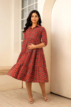 Beige Printed Pure Rayon Cotton Collar Maternity And Feeding Kurta