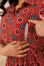 Beige Printed Pure Rayon Cotton Collar Maternity And Feeding Kurta