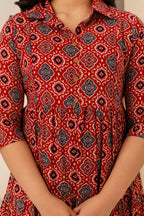 Beige Printed Pure Rayon Cotton Collar Maternity And Feeding Kurta