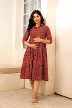 Beige Printed Pure Rayon Cotton Collar Maternity And Feeding Kurta