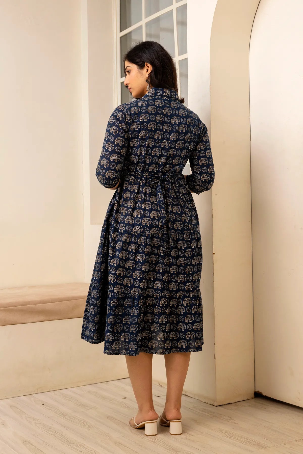 Dark Navy Blue Printed Pure Rayon Cotton Maternity and Feeding Kurta