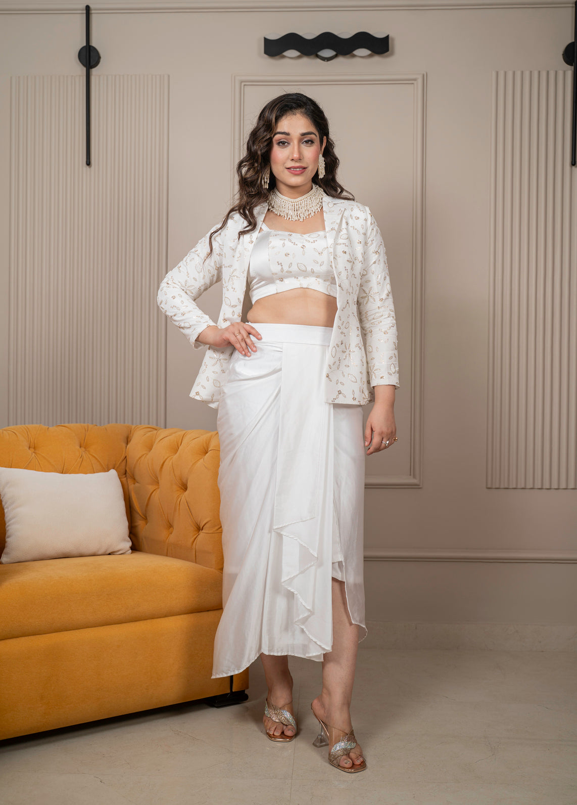 Fashion4word Indo-Western Fusion Outfit with White Jacket