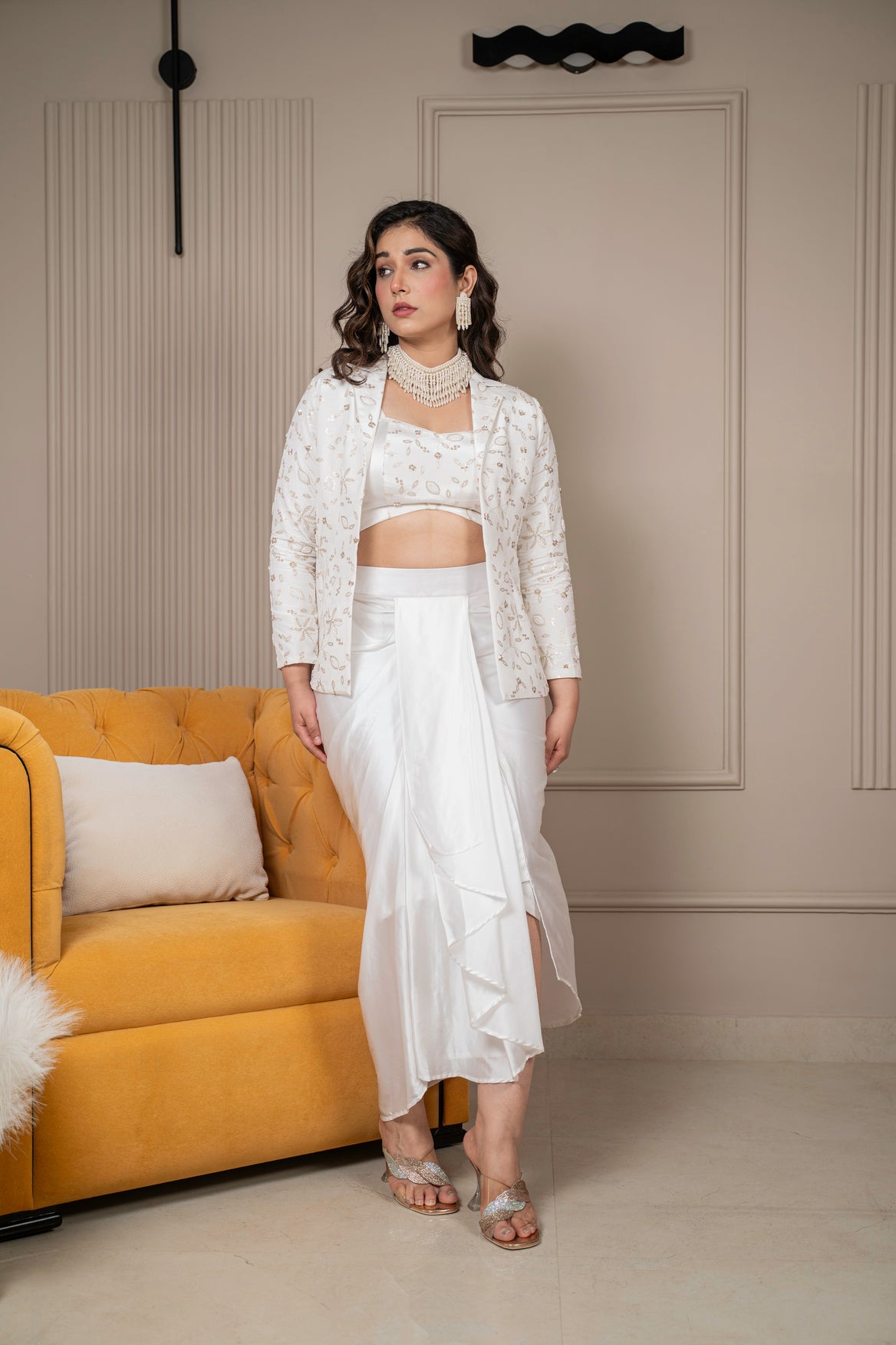 Fashion4word Indo-Western Fusion Outfit with White Jacket