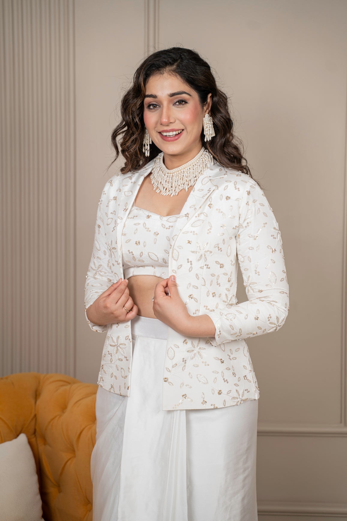Fashion4word Indo-Western Fusion Outfit with White Jacket