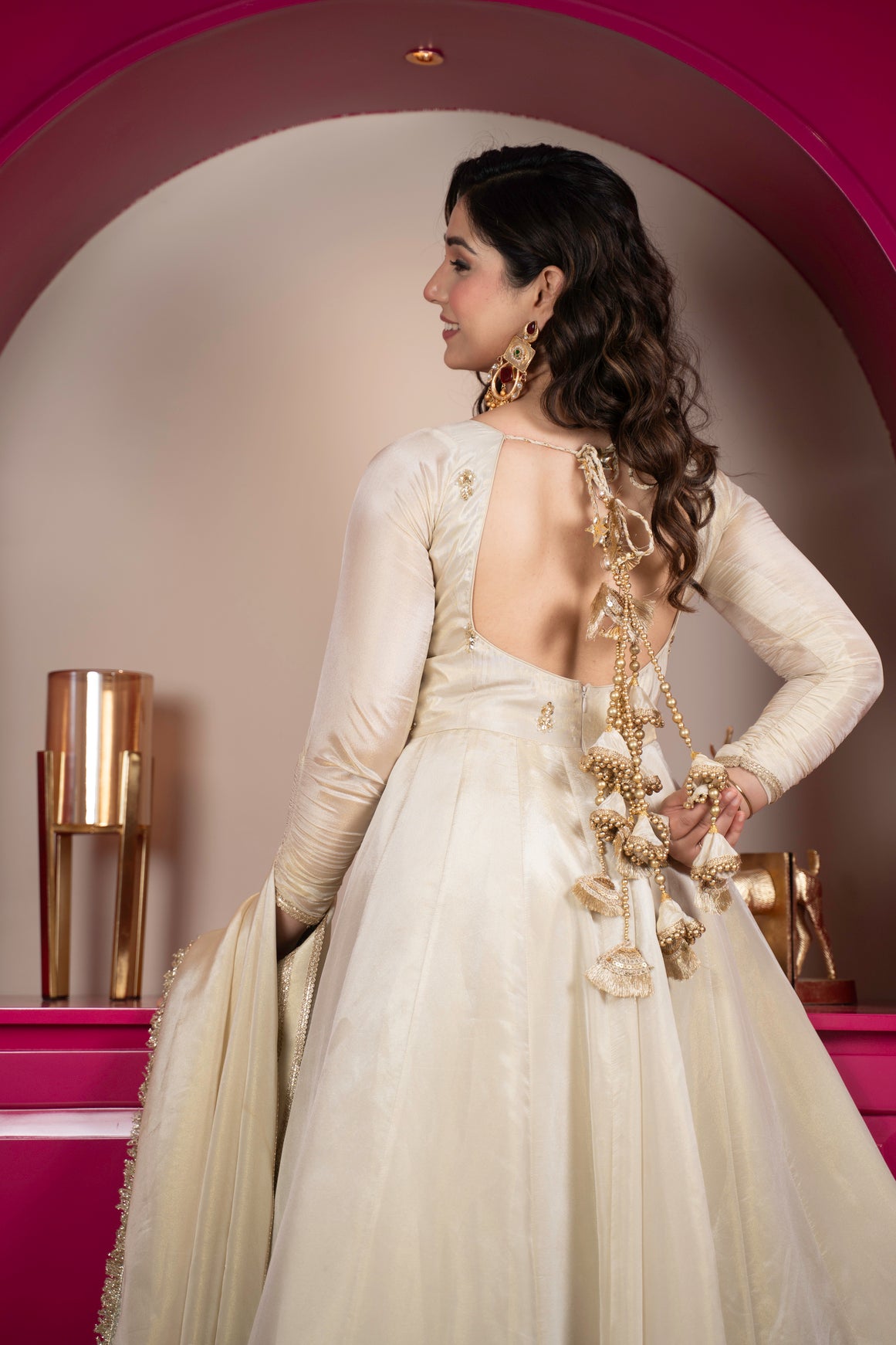 Fashion4word Luxury Premium White Gher Suit with Dupatta
