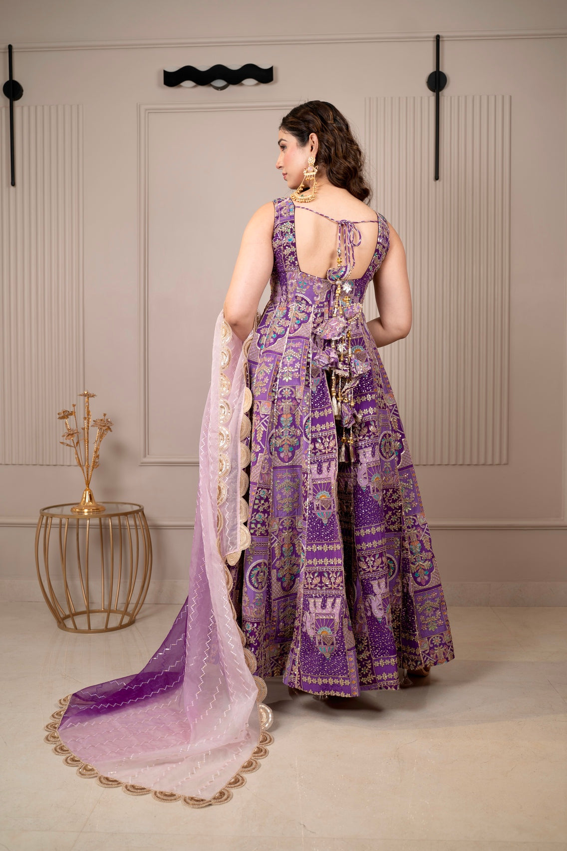 Fashion4word Luxe Patola Silk Flare Dress Set with Elegant Zari Dupatta