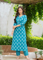 Black Ethnic Printed Round Neck Pure Cotton Kurta with Pant