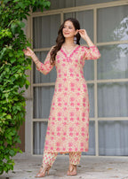 Black Ethnic Printed Round Neck Pure Cotton Kurta with Pant