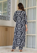 Black Ethnic Printed Round Neck Pure Cotton Kurta with Pant