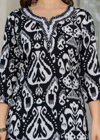Black Ethnic Printed Round Neck Pure Cotton Kurta with Pant