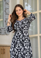 Black Ethnic Printed Round Neck Pure Cotton Kurta with Pant